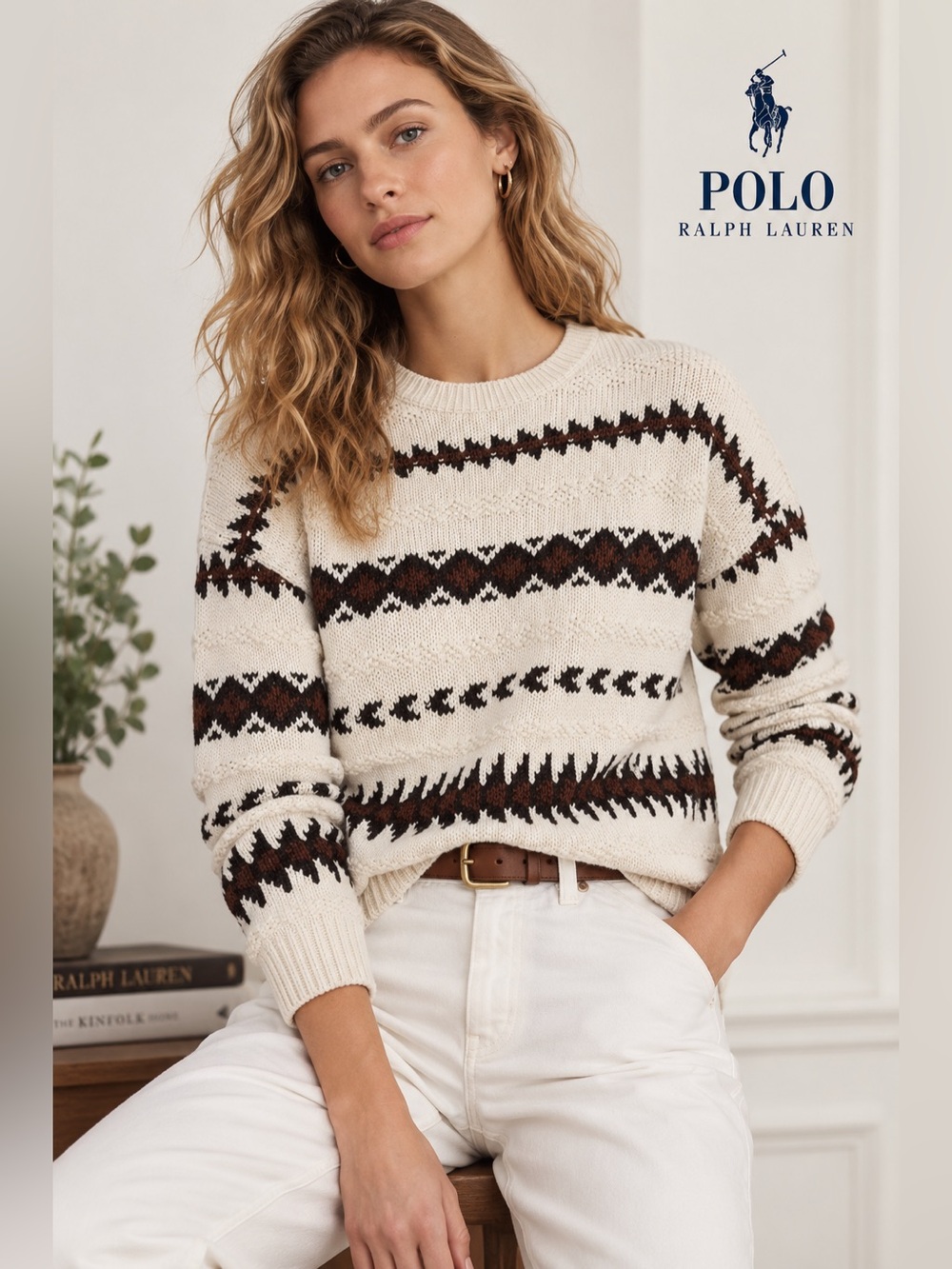 NWT Polo Ralph Lauren Geometric Print Cotton Blend Sweater $298